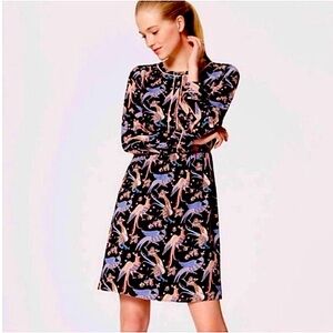 Ann Taylor LOFT Snowbird Peacock Dress Novelty Print Black Pink Blue Sz 2